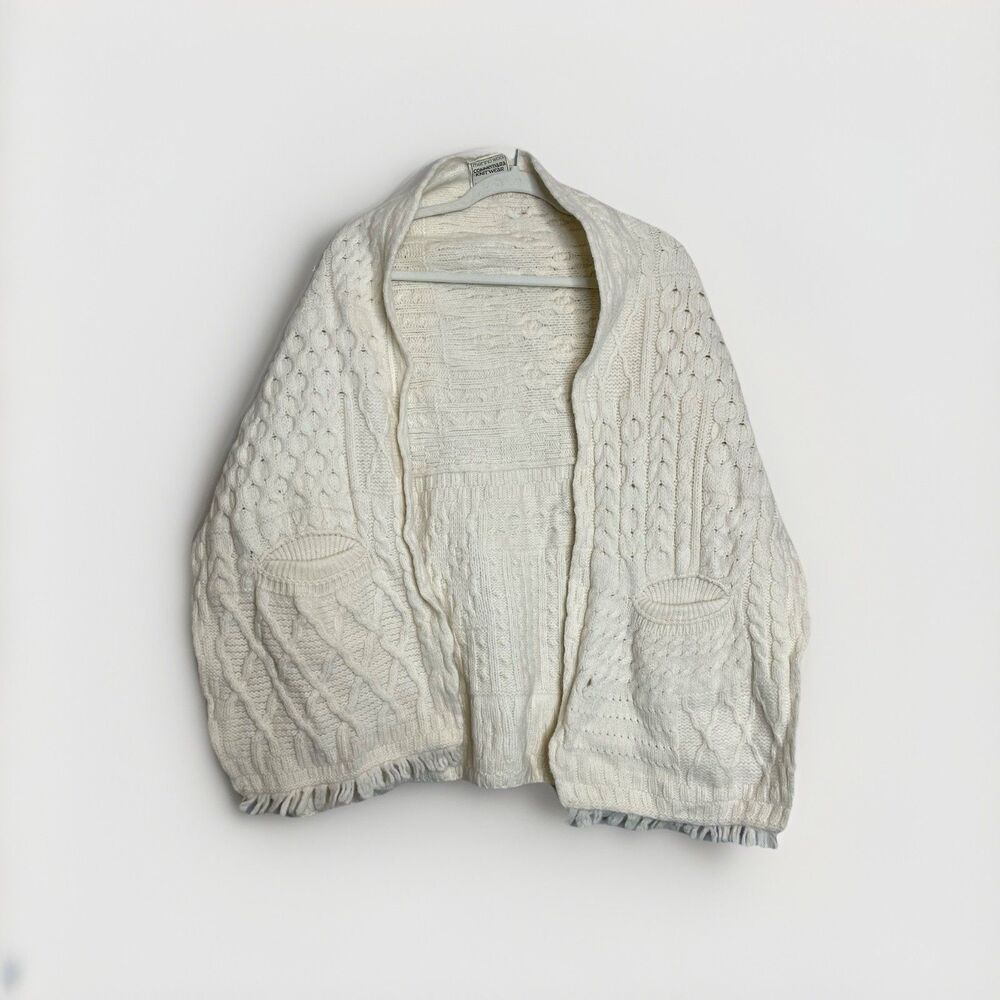 Connemara Knitwear Ivory Merino Wool Knit Cape Shawl Open Sweater Womens OS